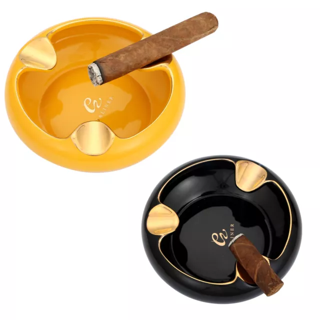 Galiner Round Ceamic Cigar Ashtray Portable 3 Slots Cigar Stand Holder Outdoor