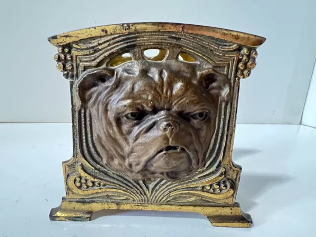 Vintage Brass English Bulldog Desk Top Letter Holder