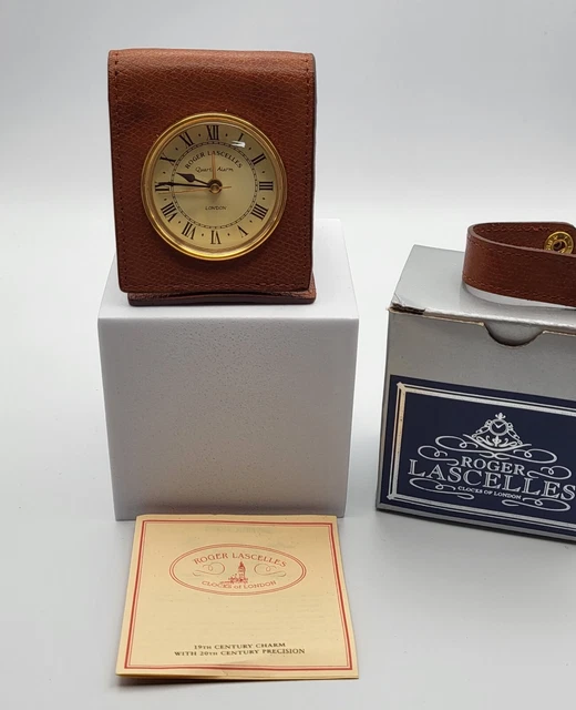 VINTAGE HARRODS ROGER Lascelles Leather Pocket Alarm Clock In Box With