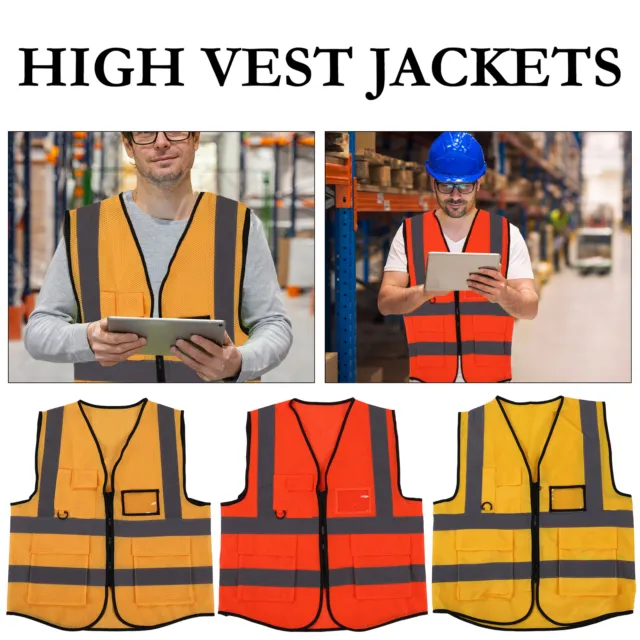HI VIS VEST High Visibility Vest Safety Work Waistcoat Jacket Yellow ...