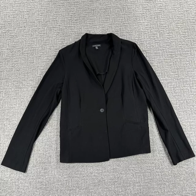 Eileen Fisher Jacket Medium M Black Blazer Stretch Single Breasted Womens