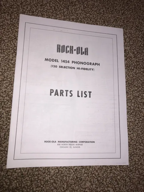 Rockola 1454 Jukebox Parts List