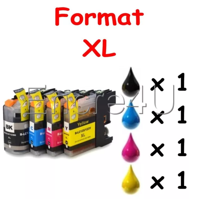 Pack de 4 cartouches d'encre compatibles imprim. Brother : LC127 LC125 LC123 XL