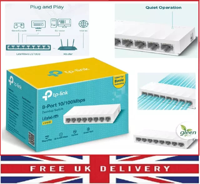 8 Port TP-LINK Fast Ethernet Switch LAN Network RJ45 Splitter Hub Wired 10/100Mb