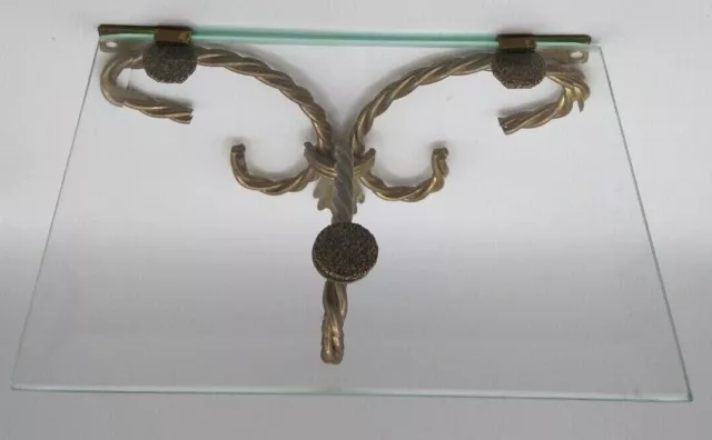 Vintage Twisted Brass Rope Wall Shelf  Beveled Glass Shelf Hollywood  Regency