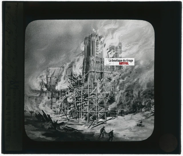 Dessin guerre 14-18, avion, plaque verre, noir & blanc, positif 8,5x10 cm - Collection