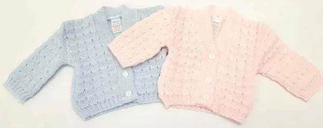 New Baby Knitted Cardigan Boy Girl White Pink Blue 0-3 3-6 6-9 Months Bee Bo