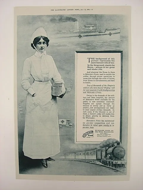 Original WW1 Antique Home Front Advert Bengers Foods Nursing Soldiers 1918 NM