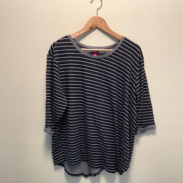 Vince Camuto Womens Tunic Size 3X Blue Striped 3/4 Sleeve Asymmetrical Stretch