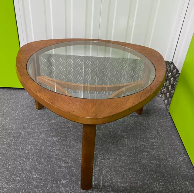 Mid 20th Century 1960s Triangular Astro Side Nathan Teak Glass Top Coffee Table