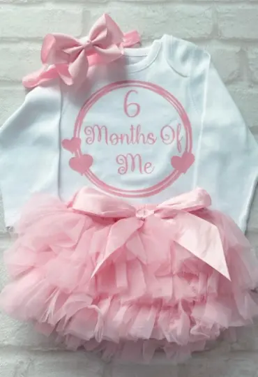 6 Months Baby Outfit Girls Frilly Tutu Knickers Half Birthday Baby Pink Set UK