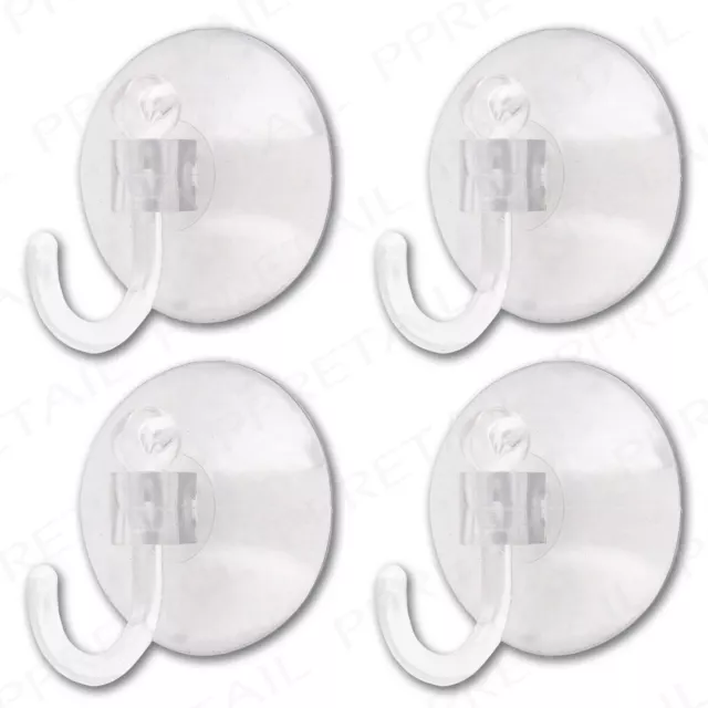 CLEAR SUCTION CUP HOOKS X4 Extra Large 40mm Invisible Tile Glass Bathroom Hanger