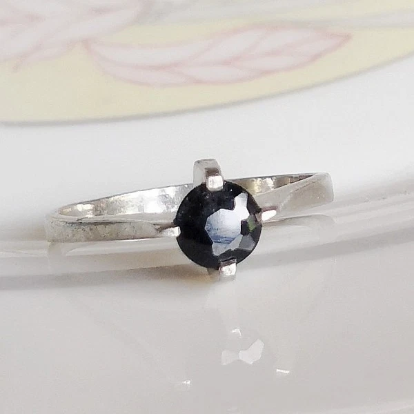 Bague En Argent Sterling 925 Et Onyx Noir Facetté - Taille 50, Occasion