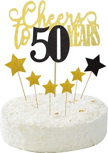 1 Decoración Para Tartas Happy 50th Birthday Con Purpurina Para 50 Años, Decoración Para Tartas De 50 Años, Decoración Para Tarta De Cumpleaños, Decoración De 50 Cumpleaños, Color Negro Y Dorado