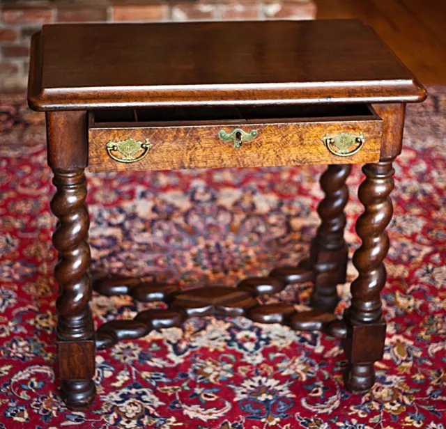 Antique French Desk One Drawer Table Renaissance Revival Barley Twist Oak 19th C