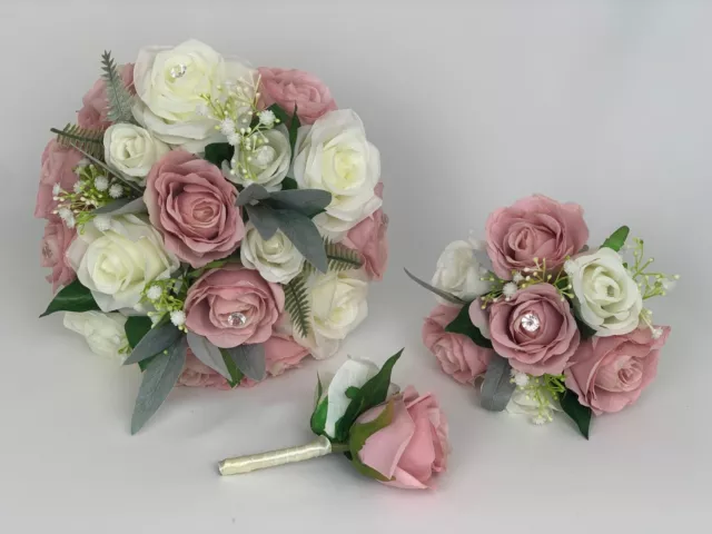 Wedding Bouquets gypsophila Silk pink Rose brides posy bridesmaid flowers wand