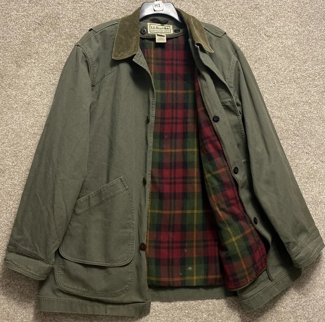 LL Bean Mens Green Canvas PrimaLoft Lined Barn Coat Field Jacket Size Large Tall