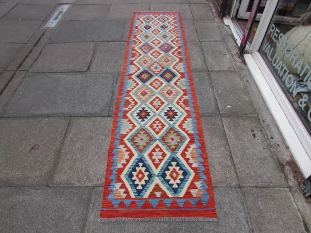 Vintage Kilim Tradicional Mano Hecho Oriental Rojo Lana Estrecho Corredor 283x63