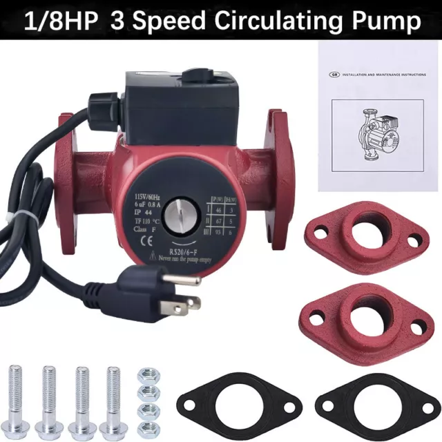 3SPEED 1/8HP HOT Water Circulating Pump 1inch Booster Pump 115V Flange