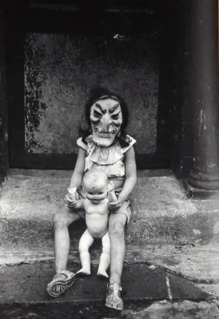 Vintage Halloween Creepy Girl with Doll Photo 1317 Oddleys Strange & Bizarre