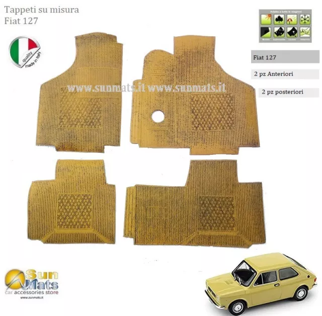 Settappeti para Fiat 127 IN Goma + Moqueta Color Cuero 100% Madeinitaly +