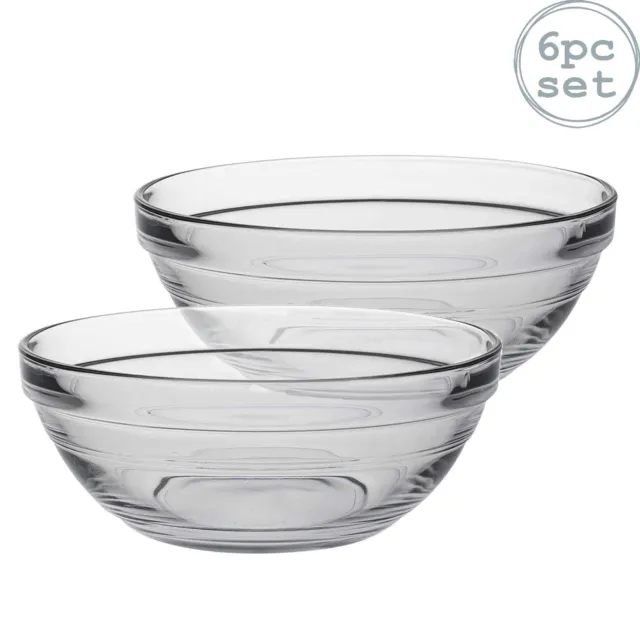 6x Lys Glass Nesting Mixing Bowls Tempered Glass Cooking Mixing Snack 14cm