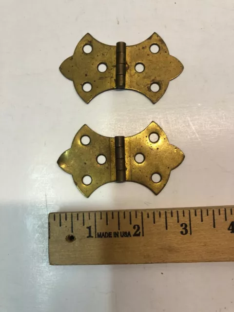 2 Vintage Brass Strap Hinges Cabinet Door Set Pair 3" Long By 2" Tall
