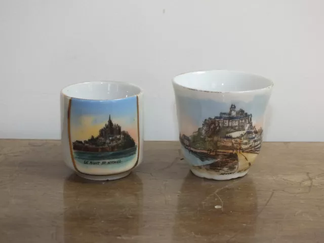 + Lot de 2 tasses anciennes souvenir du Mont Saint Michel +