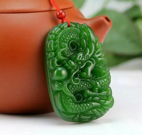 Chinese Hetian Jade Hand-carved Dragon Pendant Natural Green 2