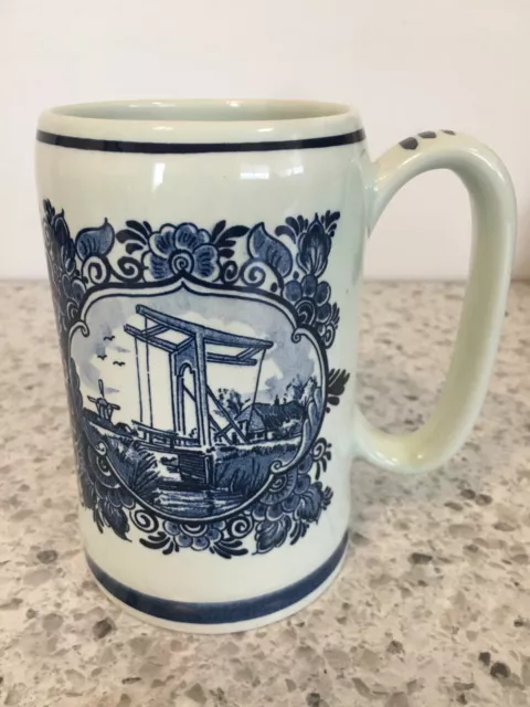 Vintage 1971 Blue Blauw Delft Hand Painted Sailboat Mug Stein Cup Coffee Holland