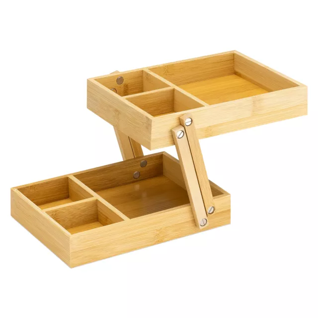 Organizador de dos niveles de bambú extensible para cocina baño oficina despensa