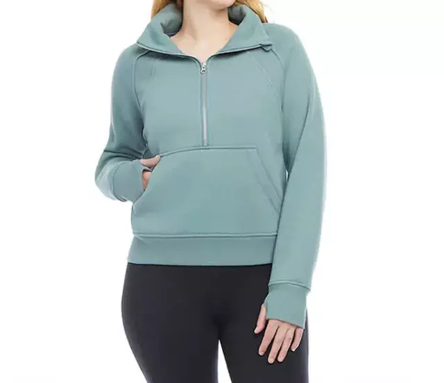 Danskin Mixed Rib Half Zip Jacket Women's Large Tidewater Teal Sweatshirt