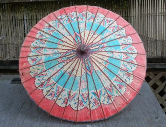 Vintage Japanese Paper and Bamboo Parasol - Umbrella Art