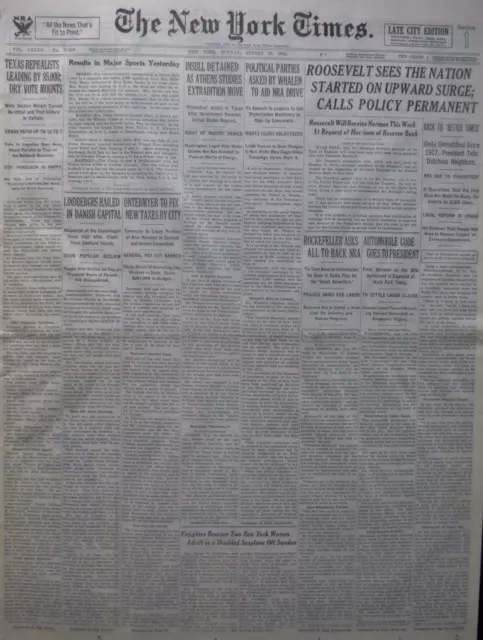 JACK MCGURN CAPONE - LINDBERGH HAILED IN DENMARK 8-1933 August 27 FDR INSULL 2