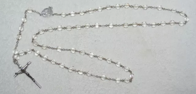 Vintage Italian Glass Bead Chain Rosary rosaries crystal estate cross