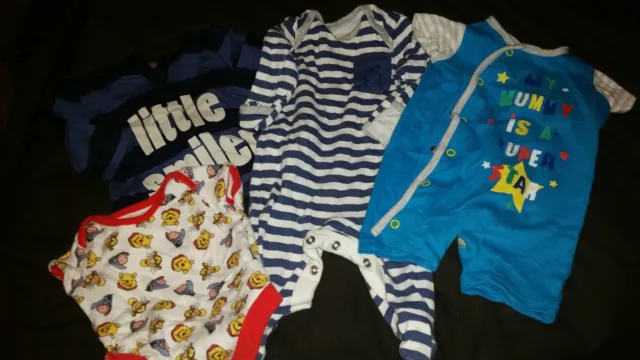 Bundle Of 17 Baby Boys Items Vests Sleepsuits Playsuits 0-3 Months + Free Bibs