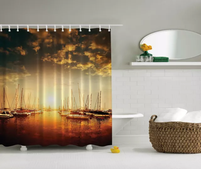 Nautical View Harbor Sunset Anchored Yachts Sailboat Extra Long Shower Curtain