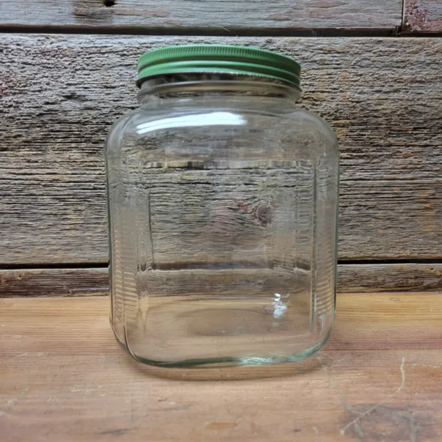 VTG Anchor Hocking Hoosier Cabinet Glass Ribbed Gallon Canister Cookie Jar