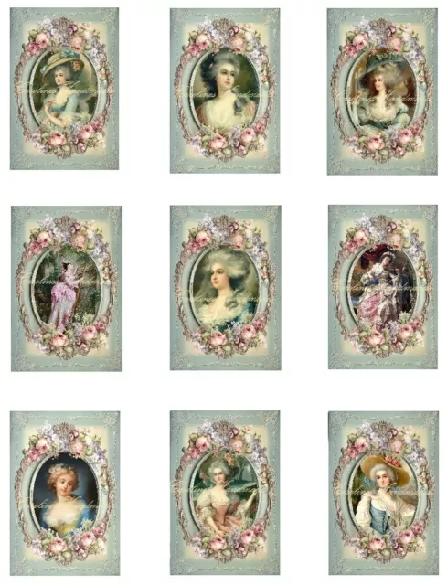 Victorian Ladies Pink & Blue MULTI-SIZE SET Cotton Fabric Quilt Blocks