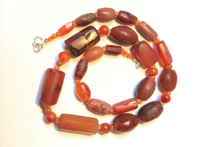 Dzi Antique Nepali India Himalayan Jewelry Carnelian Stone Old Beads Strand