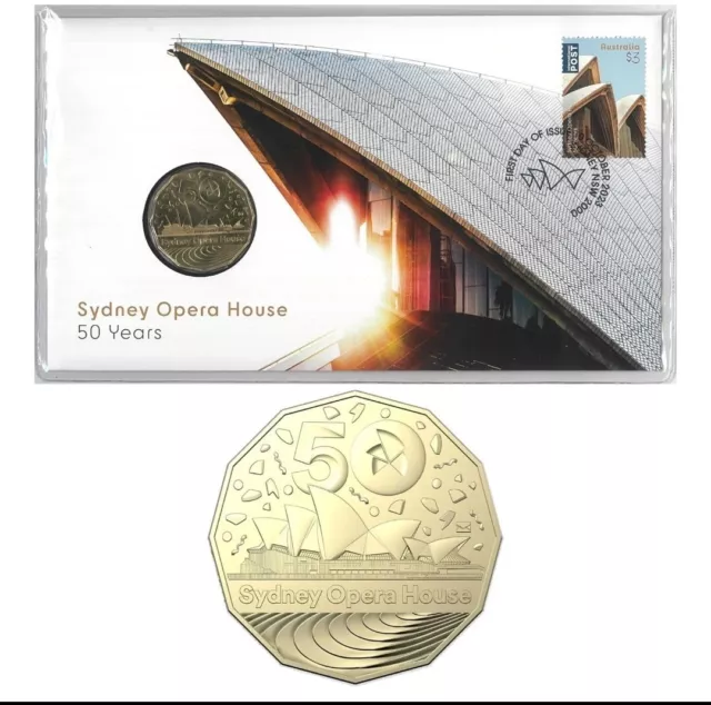 2023 Australia Sydney Opera House 50 Years - 50c cent UNC coin & stamp - PNC