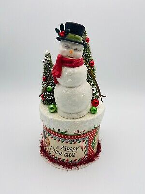 Bethany Lowe Retro Snowman on Box with Christmas Trees