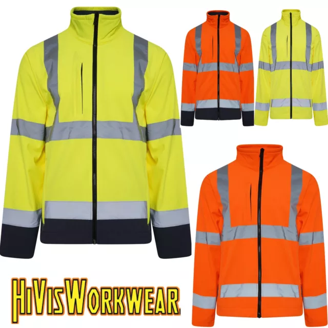 Hi Viz High Vis Visibility Work Jackets Soft Shell Reflective Tape Security Coat