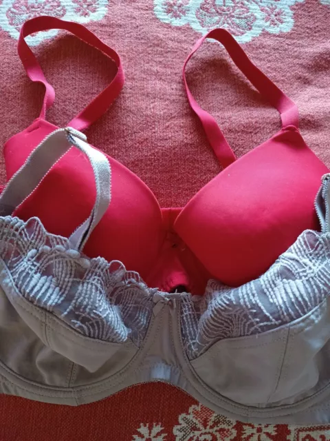 2 X BRAS George & Matalan 34DD underwired. Red and beige. No padding £5.99  - PicClick UK