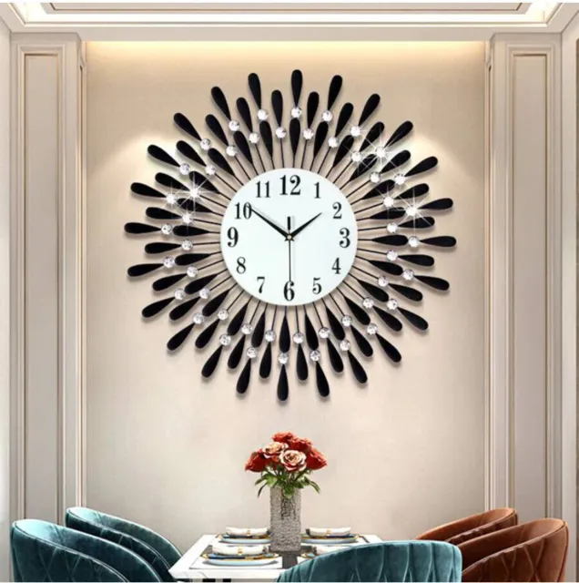 38CM Round Diamond Clock Crystal Wall Clock Silent Non-ticking For Living Room