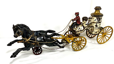 Hubley Cast Iron Two Horse Drawn Fire Pumper 20"