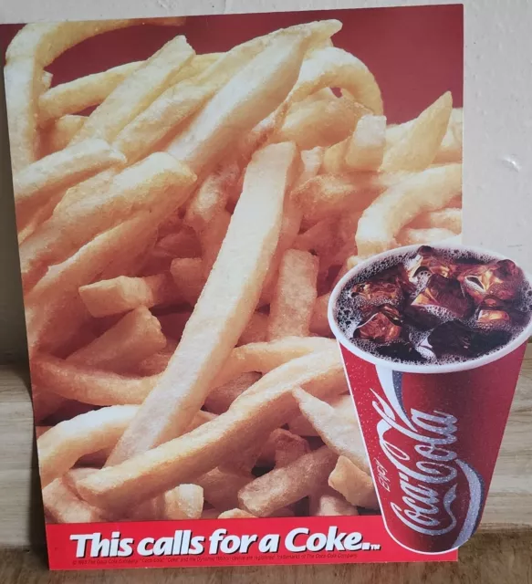 1993 This Calls For A Coke Double Sided Window Sticker Coca Cola French Fries