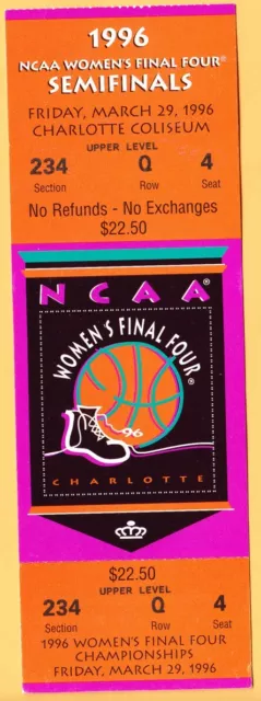 1996 NCAA WOMEN'S FINAL FOUR 4 Ticket Basketball Semifinals TENNESSEE VOLS UConn