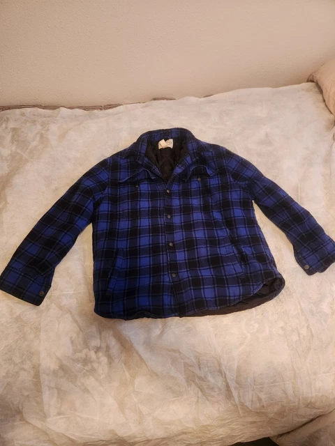 St. Johns Bay Blue Plaid Flannel Jacket Quilted Lined Shacket Mens Size Large