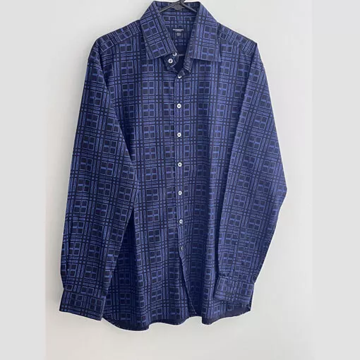 Mens Burberry London Button Down Dress Shirt BLUE Geometric Sz 43 Neck 17